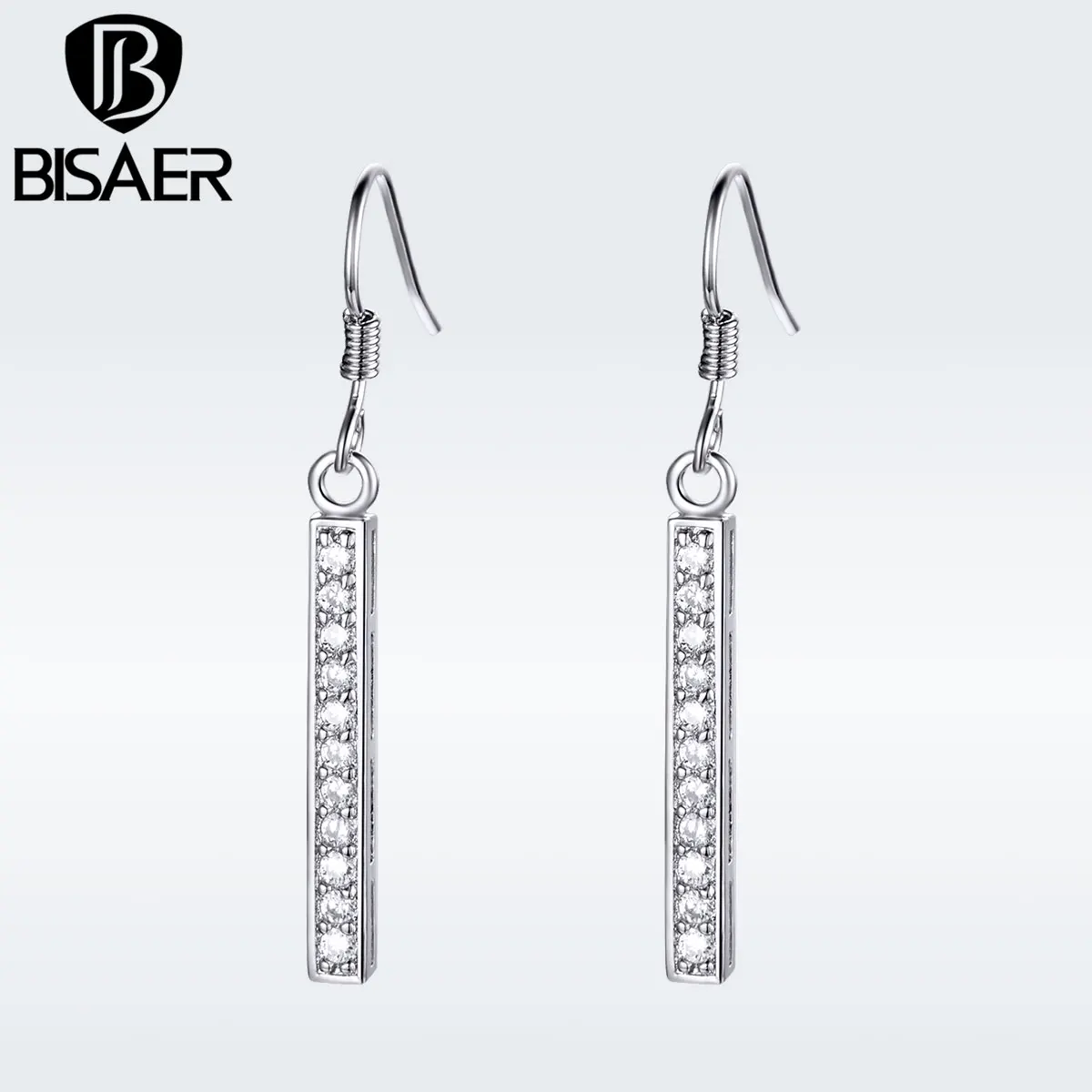 

BISAER Gold and Silver Color Clear CZ Geometric Crystal Drop Dangle Earrings for Women Wedding Statement Jewelry GSE143