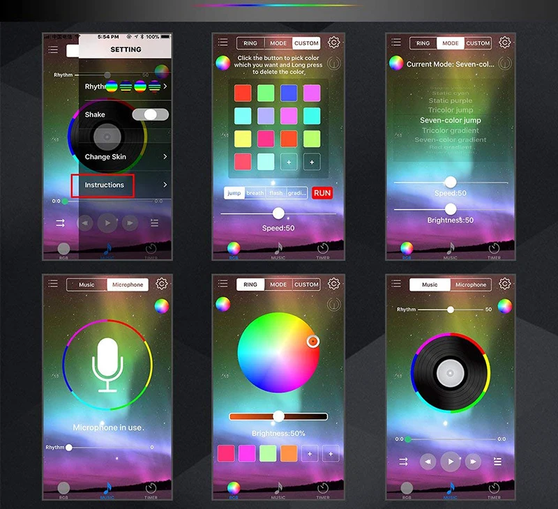 4 шт. 48 светодиодный Bluetooth приложение полоска контроллера огни многоцветный музыка атмосфера под тире освещение комплект со звуком активная функция
