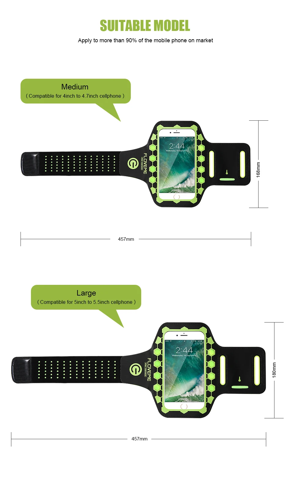 Универсальный светодиодный светильник FLOVEME 5,5 дюйма, чехол на руку для iPhone 6, 6s, 7 Plus, светящийся браслет для бега, спортивный чехол для телефона