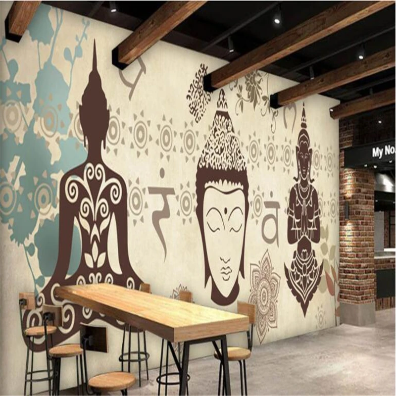 

beibehang Large Custom Wallpapers Europe and America Nostalgia Thai Buddha Restaurant Bar Background Wall wall paper