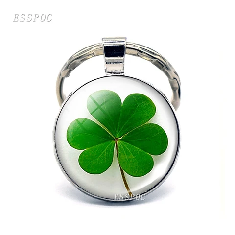 Clover Keychain Clover Glass Cabochon Metal Keyring Lucky Jewelry Lucky Gift for Friends