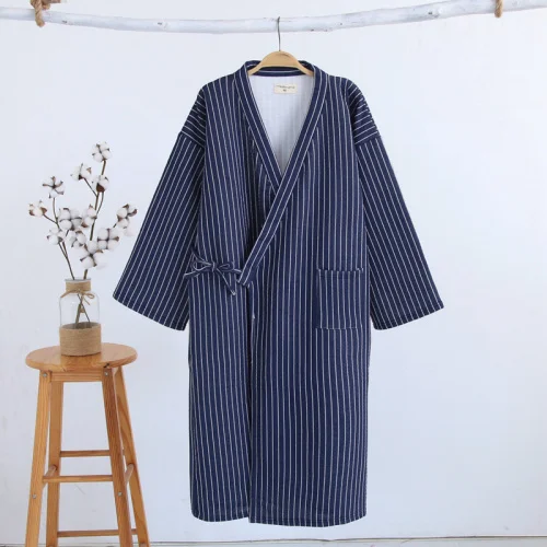Женские пижамные комплекты, зимнее нижнее белье Yukata, японский халат-кимоно, хлопковые костюмы, ночная рубашка, одежда для сна, халат, домашняя одежда для отдыха - Цвет: navy blue robes