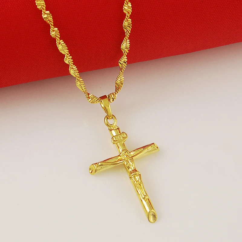 

Female Luxury 24k Gold Filled Jewelry Cross Pendant Necklace for Men Wedding Jewelry Accessories Women Necklaces