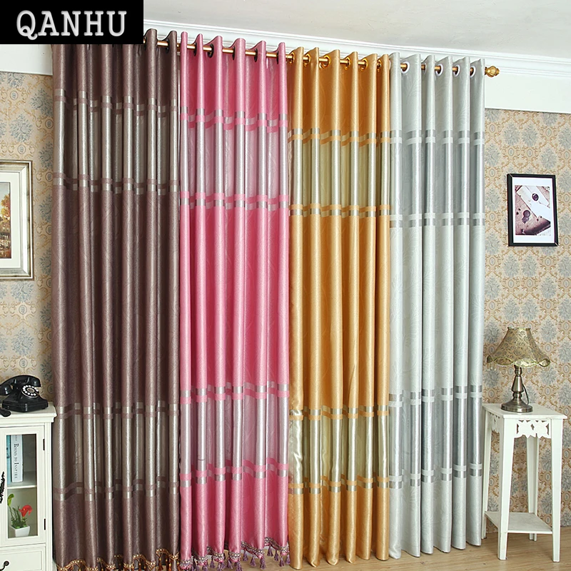 

Qanhu Colorful Modern Shade Cloth Curtains Blackout Silver Pink Home Curtain Sheer Blinds For Children Bedroom Livingroom