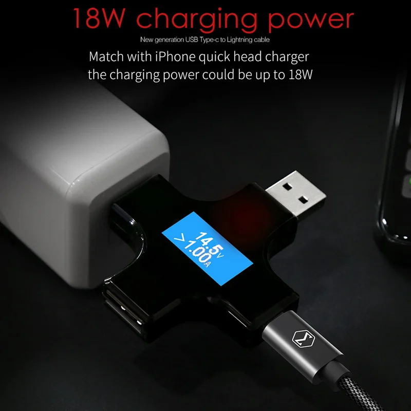 Cable MCDODO USB C PD USB-C a 8 pines Cable de carga rápida para iPhone X 8 8 Plus Cable de datos para iPhone Cable de carga rápida