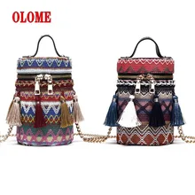Weaving Woven Shoulder Messenger Bag National Ethnic Style Small Round Bucket Beach Tassel Fashion Straw Crossbody Bag For Women vintage women weaving tassel straw bag solid shoulder bag messenger bucket beach bag handbag