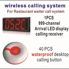 Беспроводной ресторан система вызова ресторан оборудование, включая 999-channel из светодиодов дисплей приемник с 40 шт. водонепроницаемый кнопку