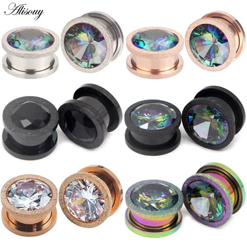 

2pc Rose Gold Stainless Steel Screw Ear Tunnel Plug frosted Cubic Zircon Ear Gauges Plugs Tunnels Expander Body Piercing Jewelry