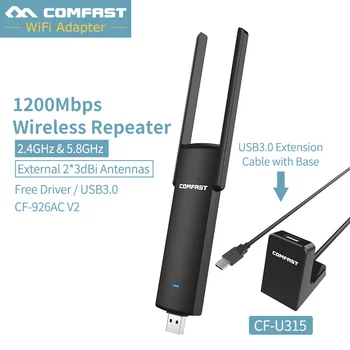 

1200mbps Comfast Adapter Dual Band usb wifi Free Driver wi-fi Adapter 2.4G +5GHZ wifi dongle PC Network Card + USB3.0 Extension