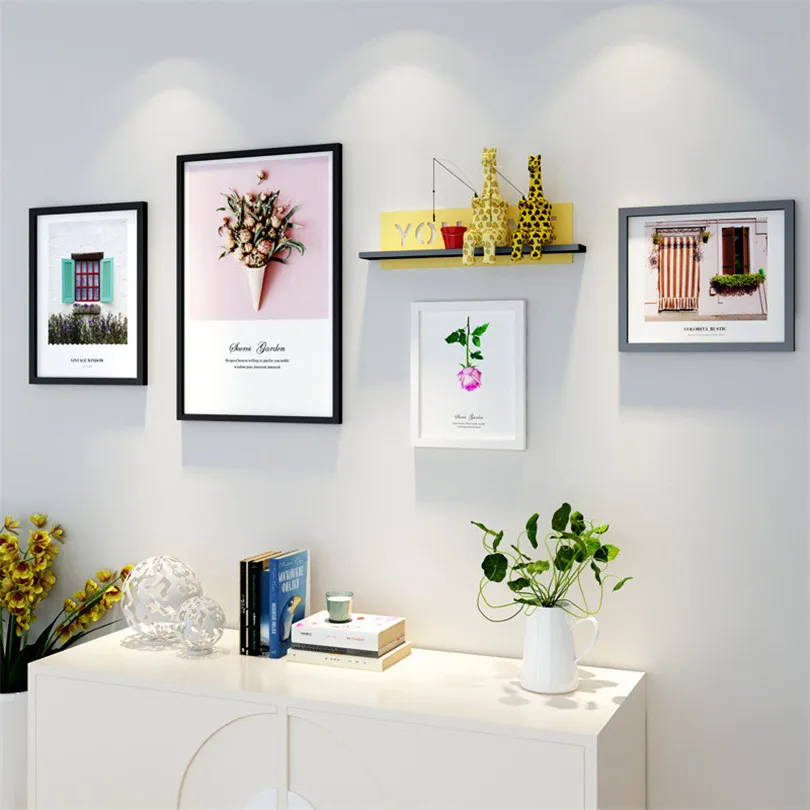 

Wall Decoration Wooden Picture Frame Set+Shelf European Stype Photo Frame Set Wooden Giraffe Home Decoration Accessories Modern