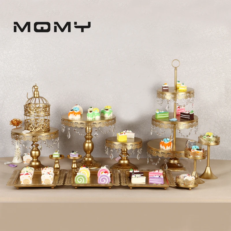 

Crystal Metal Cake Stand Holder 13 Pcs/Set Cupcake Serving Stand Display Rack Birthday Party Wedding Decoration Gold/White