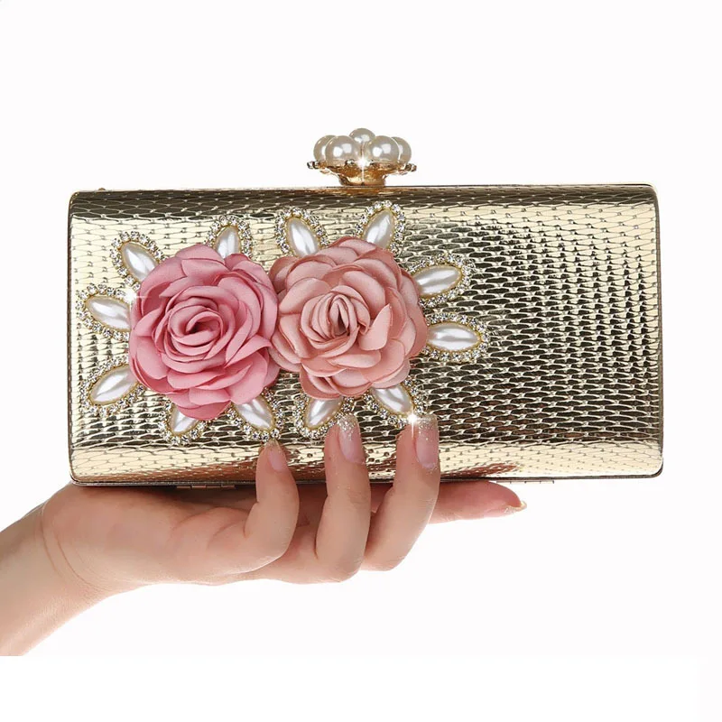 

Fashion Women Flower Wedding Bag Elegant Girl Cosmetic Bag Noble Pearls Evening Bag Exquisite Socialite Rhinestone Makeup Bag