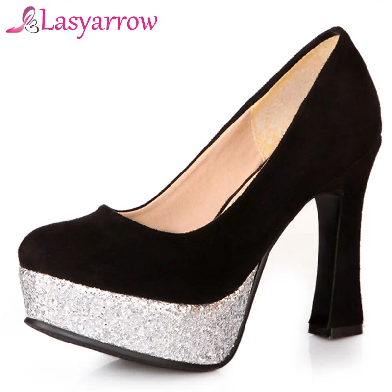 Lasyarrow Women's Shoes Thick High Heels Round Toe Shallow Platform Shoes Woman Concise Fashion Dress Party Pumps Shoes RM558