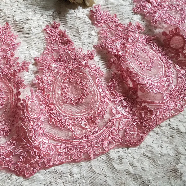 

22cm 8.66"width (3yards/lot) Organza Based Pink Alencon Lace Trim,Corded Lace Trim for Bridal Wedding~ Lace Accessories