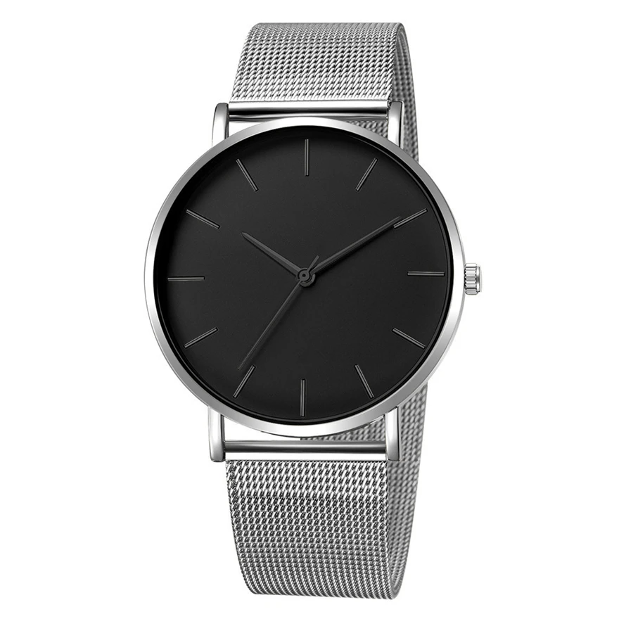 Мужские часы, мужские Модные простые часы с большим циферблатом из нержавеющей стали, кварцевые деловые наручные часы, reloj hombre