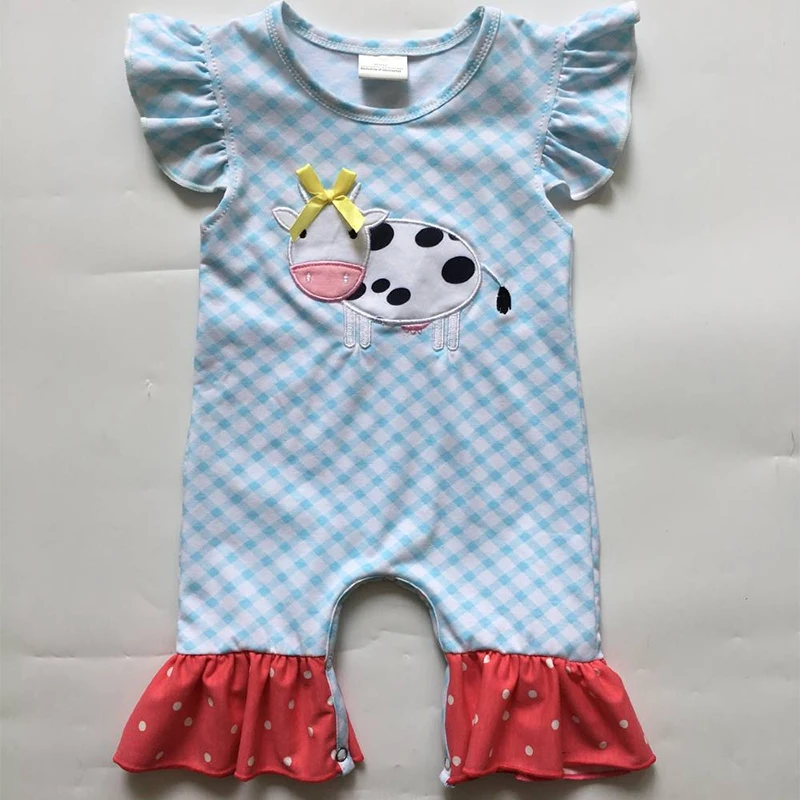 

2019 spring cow print casual cotton new newborn round neck short sleeve jumpsuit children's girl set