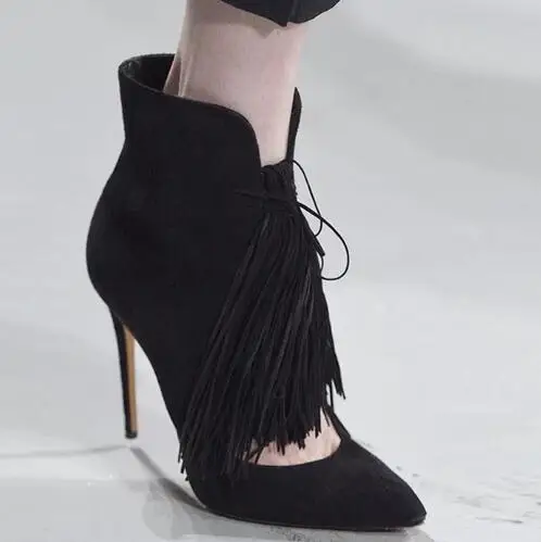 

2018 new women spring and autumn pointed toe high heel ankle boots Fashion shallow super high thin heel short boots Dress shoes