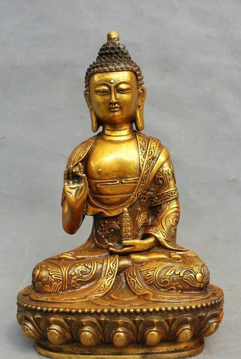 

11" Tibet Bronze Gilt Buddhist Shakyamuni Sakyamuni Buddha Hold Stupa Statue