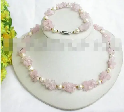 

Free Shipping >> new hot SET baroque pink quartz white pearls necklace bracelet E1007