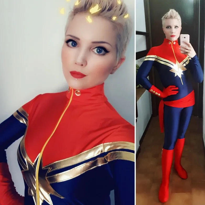 

Free Shipping Royal Blue Women Ms.Captain Marvel Carol Danvers Superhero Costume For Halloween Party Cosplay Costume