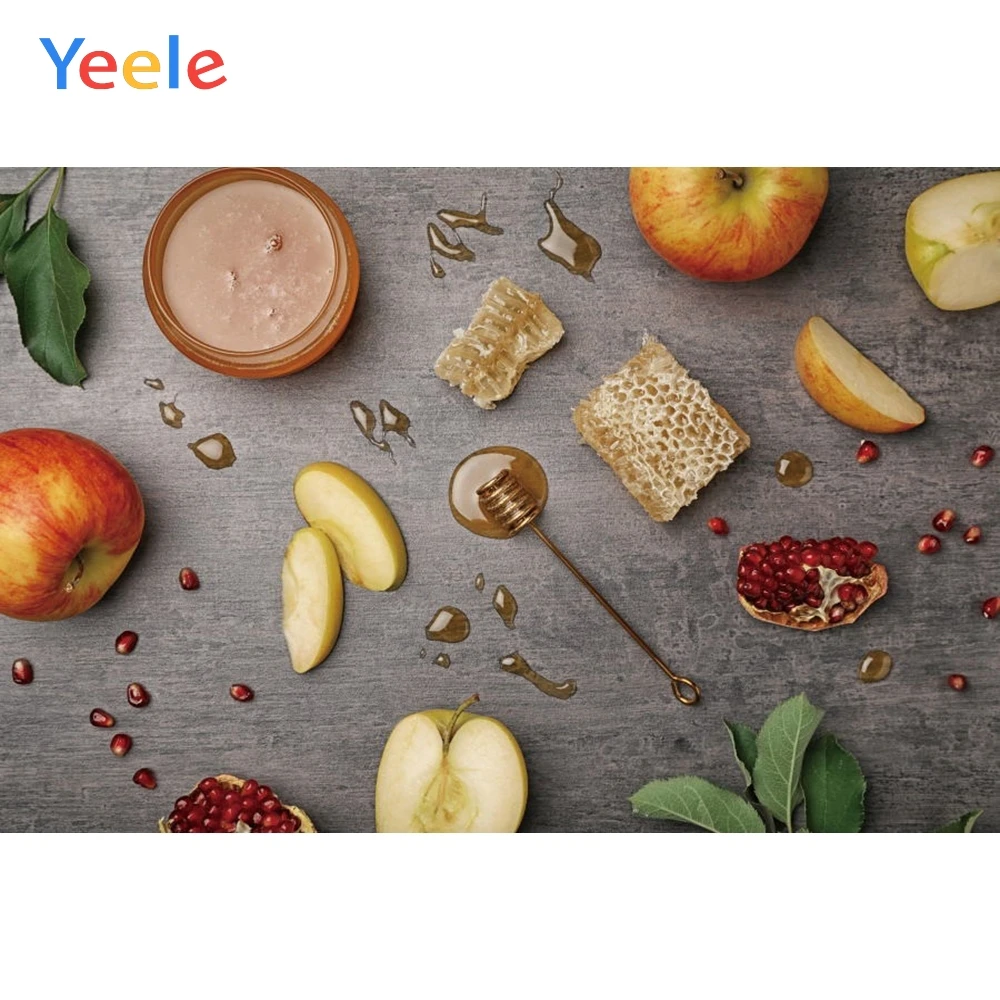 

Rosh Hashanah Photography Backdrop Jewish New Year Pomegranate Shofar Honey Wood Board Photographic Background Photo Studio