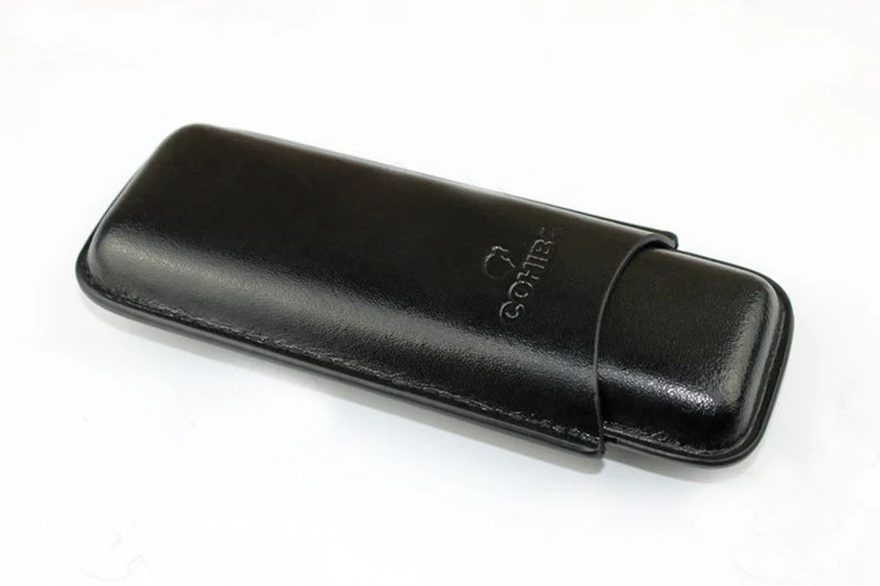 COHIBA-Black-Leather-Holder-2-Tube-Travel-Cigar-Case-Humidor