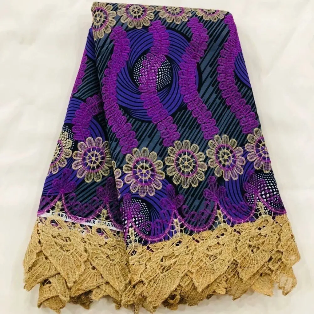 

Purple African Lace Fabric 2019 African Wax Lace Fabric Embroidered High Quality Nierian Guipure Cord Lace Wax Fabrics For Part