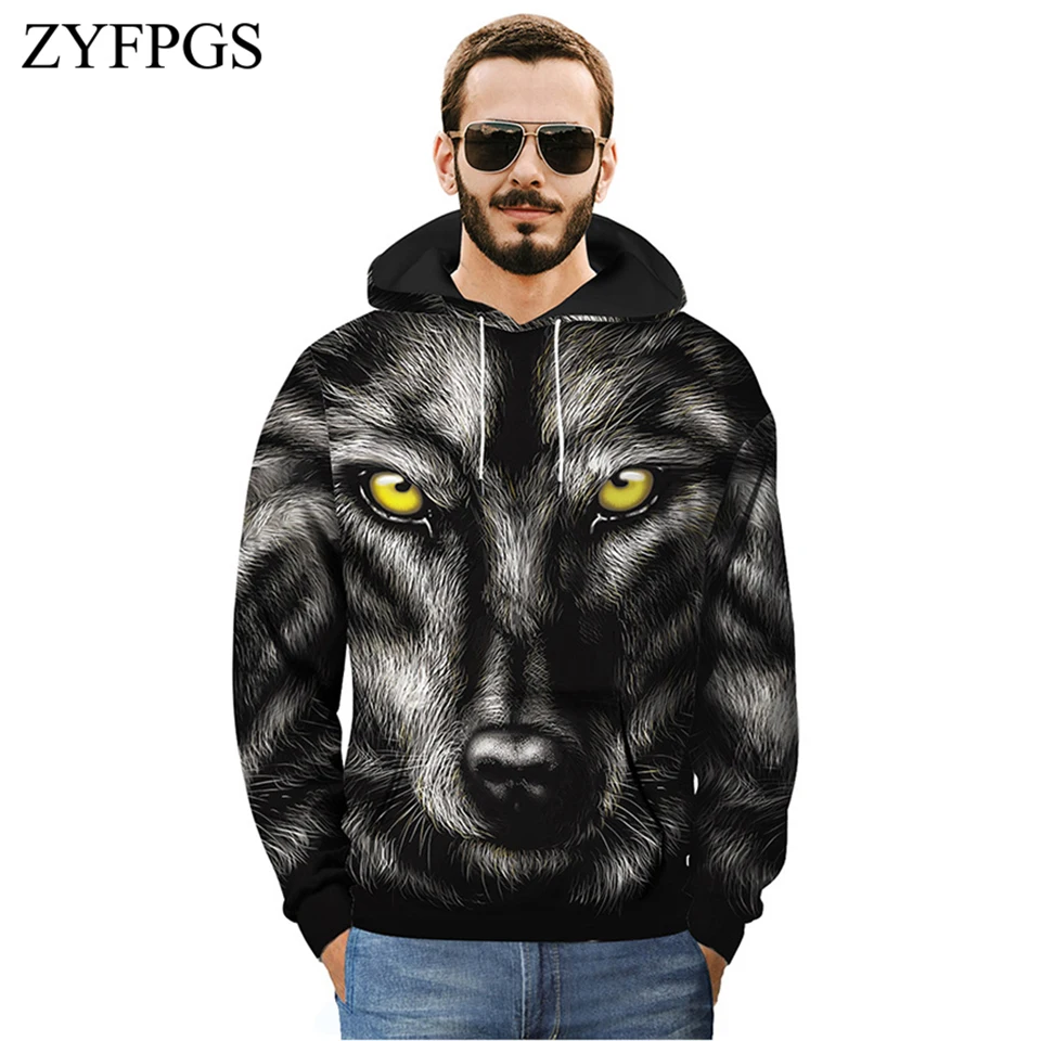 ZYFPGS 2019 топ толстовки для мужчин волк Толстовка с длинным рукавом повседневное животных дизайн печати мода Тепло плюс размеры Z0107