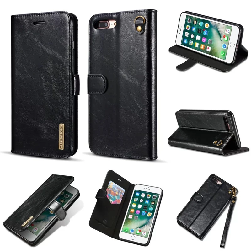 Detachable Back Cover For iPhone 7 / 7 Plus Case Luxury Geniune Real Leather Wallet Filp With Strap Car Holder Ultra Thin Slim