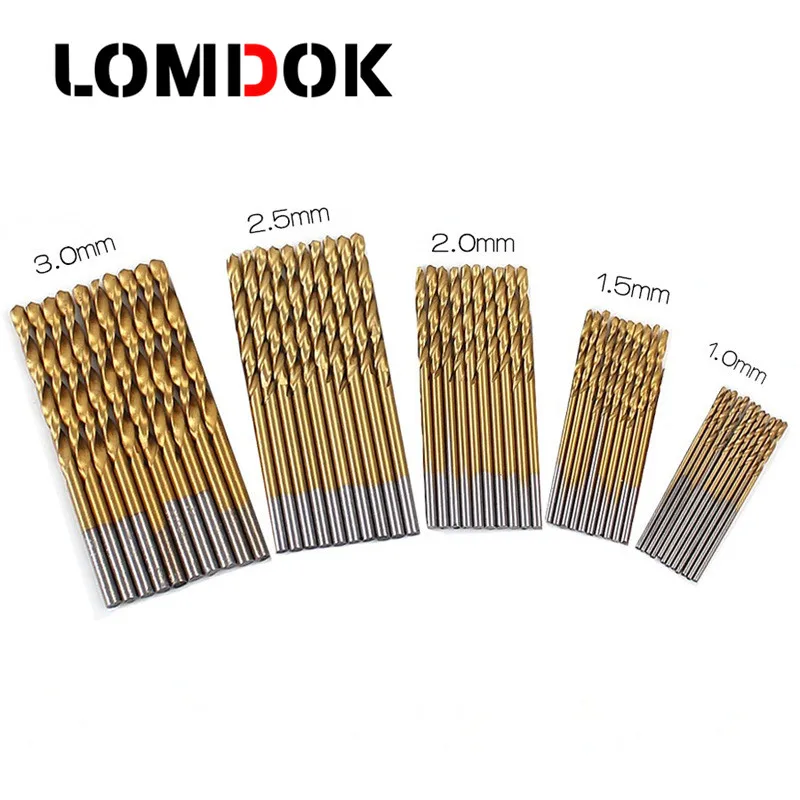 

LOMDOK 50Pcs Titanium Coated HSS High Speed Steel Drill Bit Set Tool 1/1.5/2/2.5/3mm
