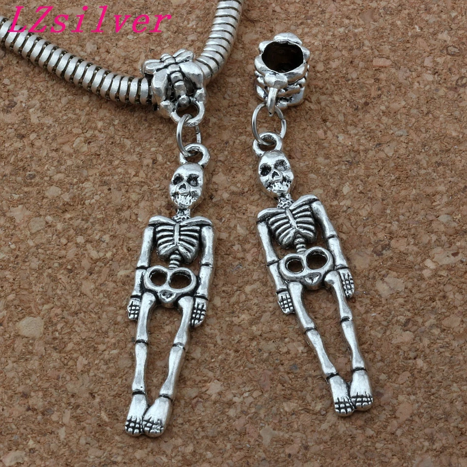

100pcs/lot 9x51.5mm Antiqued Silver Alloy Single-sided skeleton Charm Big Hole Bead Fit Charm Bracelet Jewelry A-167a