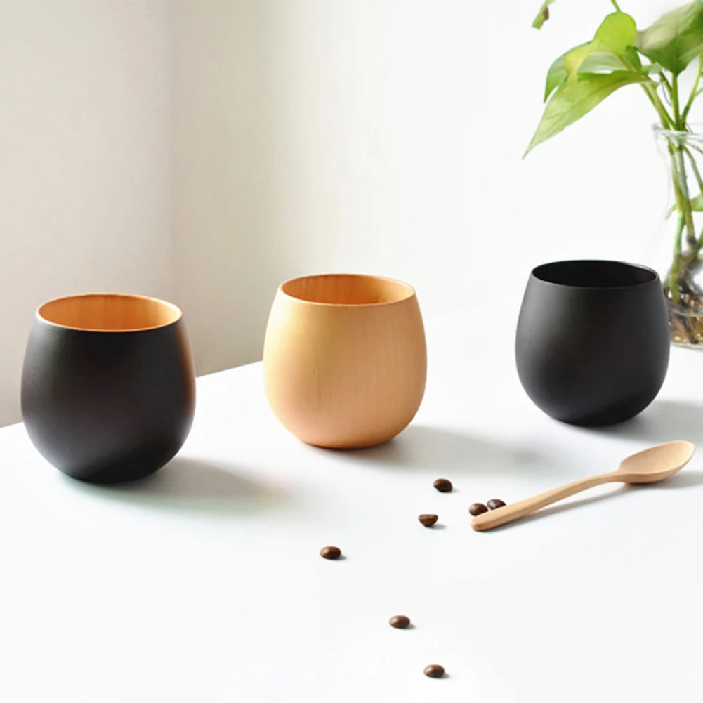 Coffee Tea Cup 300ml Wooden Big Belly Handmade Natural Spruce Wood