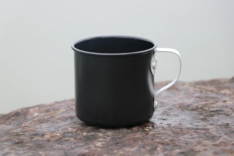 Наружная Портативная Алюминиевая чашка, 0,28 мл, нержавеющая сталь, походный стол, дорожная круглая кружка для кофе, чая, черная, серая чашка