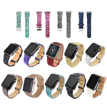 

Christmas Shiny Glitter Power PU Leather Bling Luxury Iwatch Band Wristwatch Bracelet Strap for Apple Watch Series 3/2 38mm 42mm