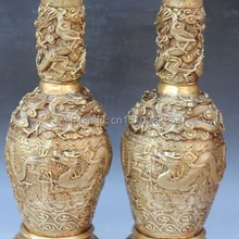 2" Клеймо Китайский Бронзовый Дракон Играть В Мяч Ваза Бутылка Горшок Статуя Пара