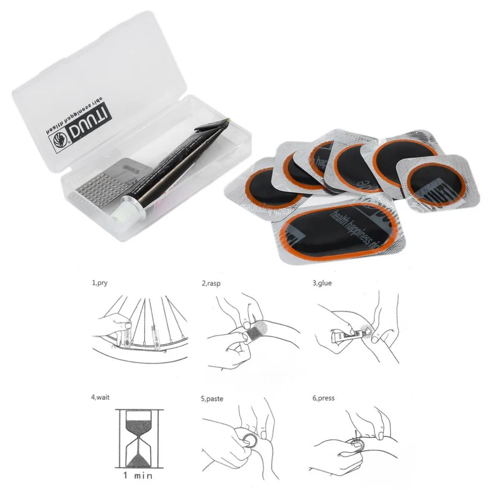 1set Bike Cycling Tyre Rubber Patches Glue Bicycle Bike Repair Fix Kit