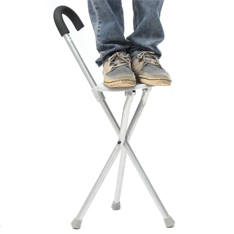 Folding Aluminium Tripod Hiking Chair Portable Walking Stick With