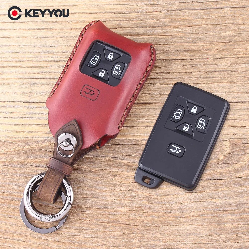 KEYYOU Leather Remote Car Keychain Key Cover Case For Toyota Reiz