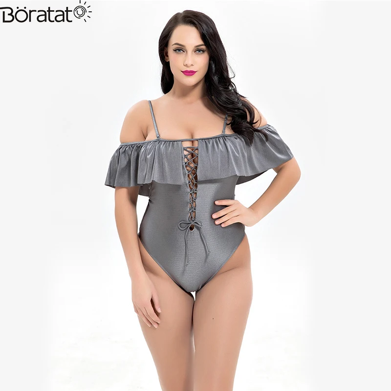 

Women Swimsuit Big Size Two Piece Lotus Leaf Swimwear High Waist Lady Bathing Female Swim Suit Large Sizes for Girls