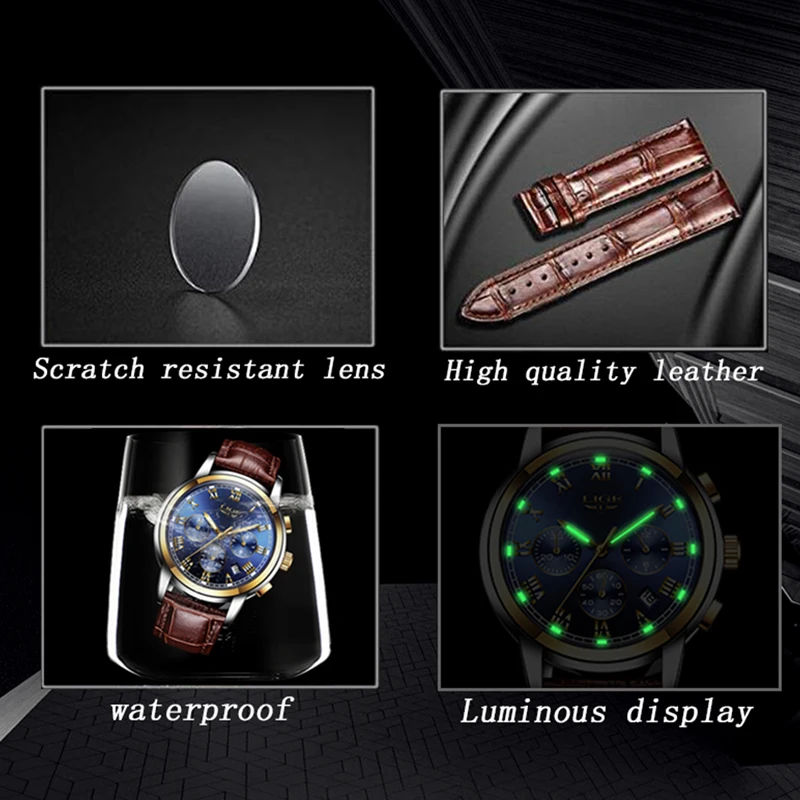 LIGE для мужчин s часы лучший бренд класса люкс мужская мода бизнес водонепроницаемый кварцевые часы для мужчин повседневные кожаные часы Relogio Masculino