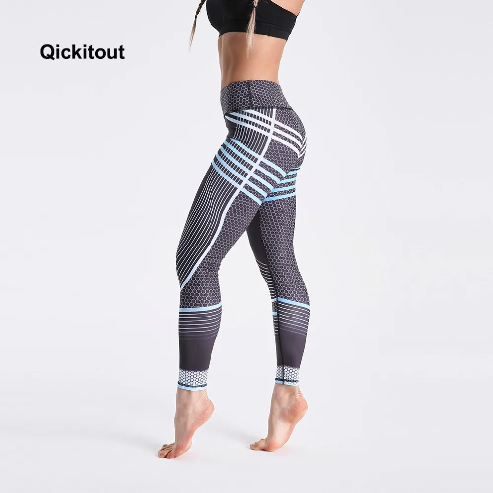 Qickitout 2018 Новый Повседневные Леггинсы длинные штаны в полоску в технике пэчворк Штаны с высокой посадкой Фитнес быстрое высыхание одежда