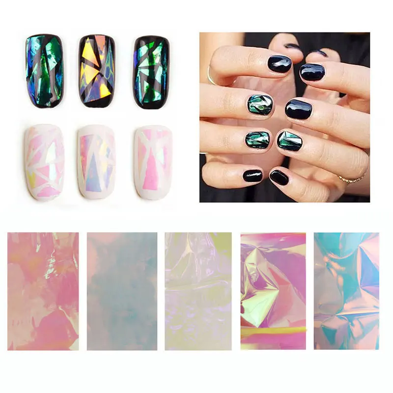 Hot 5pcs Broken Glass Mirror Foil Nail Art Paper Sticker DIY Nail Beauty Decoration Tools(