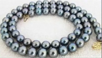 

Jew3118 9-10MM NATURAL TAHITIAN GENUINE BLACK GRAT ROUND PEARL NECKLACE AAA