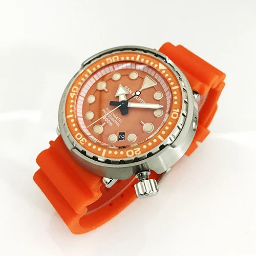 Тунец SBBN031 Мужские автоматические часы модные нержавеющая сталь Сан Мартин Дайвинг часы 30 Водонепроницаемость полный светящийся ободок - Цвет: model 1 orange