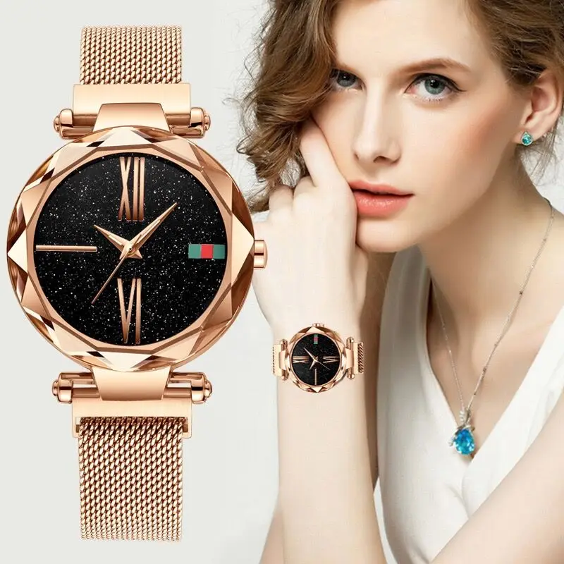 

2019 Rose Gold Magnetic Women Watches Luxury Brand Bracelet Roman Wristwatch Creative Starry Sky Ladies watch relogio feminino