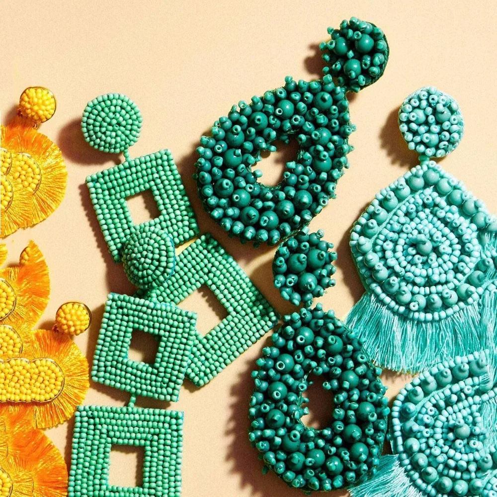 Dvacaman Boho Ethnic Large Tassel Fringe Earrings 2019 Handmade Big Beads Statement Earrings Party Dangle Drop Earrings Gift A33