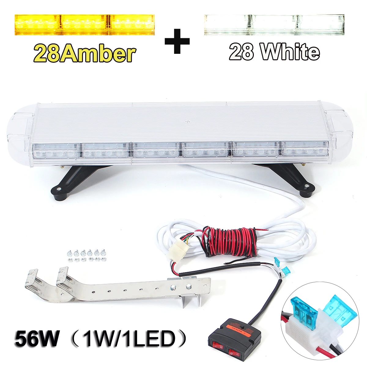 

30'' 56 LED White Amber Emergency Light Warning Truck Strobe Tow Bar Roof Bolt Professional Emergency Light Car Auto Lighting