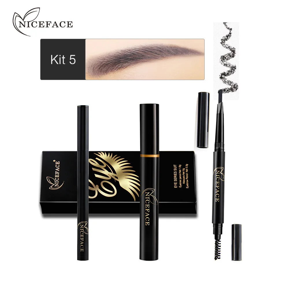 NICEFACE карандаш для бровей карандаш натуральный 1 набор глаз макияж сочетание подводка для глаз Тушь для ресниц карандаш для бровей черный водонепроницаемый 19L0604 - Цвет: 5