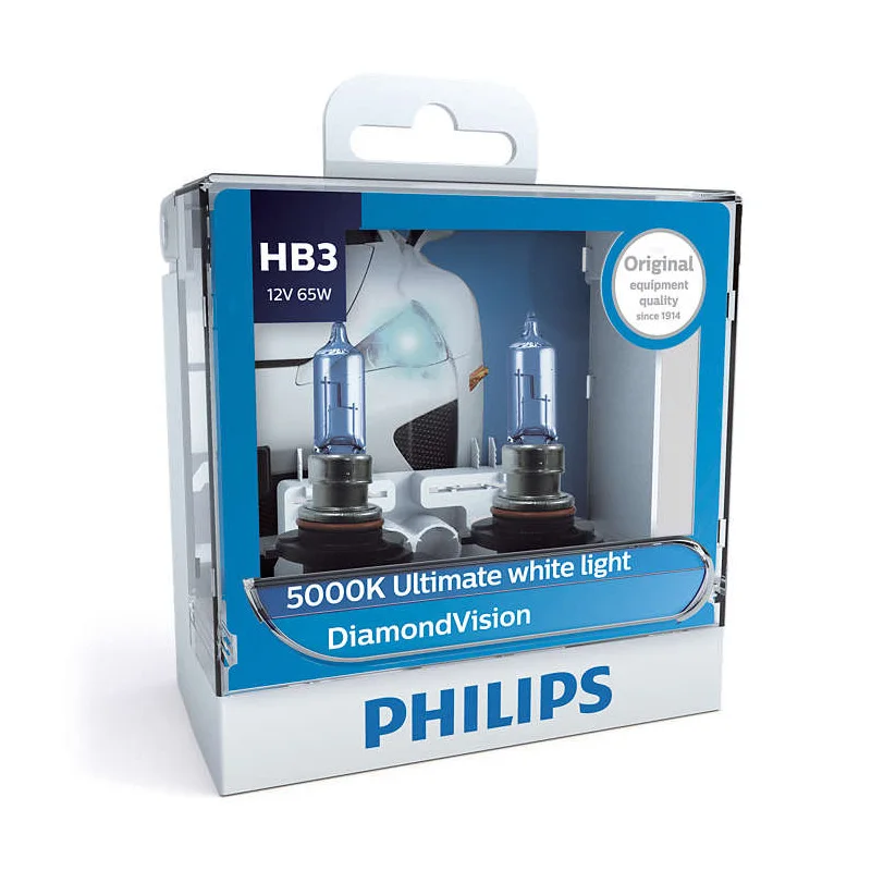 2X Philips HB3 9005 12V 60W P20d Diamond Vision 5000K супер белый светильник, автомобильные галогенные лампы, автомобильный головной светильник 9005DVS2