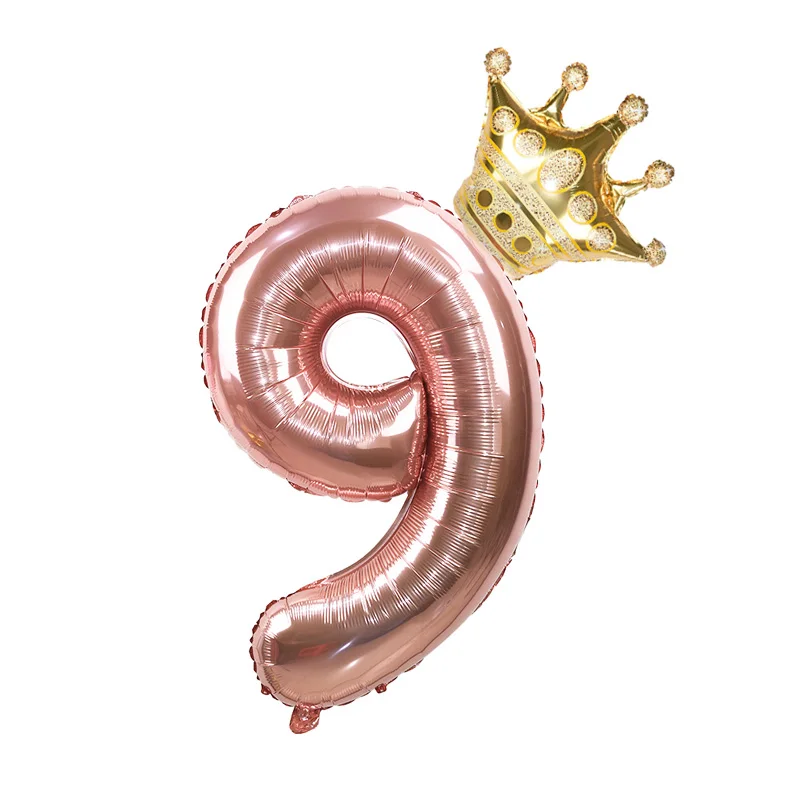 2 шт./лот, 32 дюйма, Корона из розового золота, цифра 0-9, фольгированный шар с короной для мальчиков и девочек, воздушный шар на день рождения, детский праздничный Декор - Цвет: Rose Gold Number 9